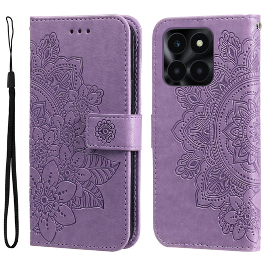 Seven-petal Flowers Embossing Leather Phone Case, For Honor X6a, For Honor X50, For Honor X50i 5G