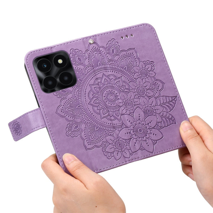 Seven-petal Flowers Embossing Leather Phone Case, For Honor X6a, For Honor X50, For Honor X50i 5G