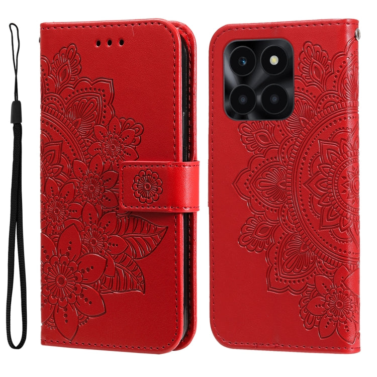 Seven-petal Flowers Embossing Leather Phone Case, For Honor X6a, For Honor X50, For Honor X50i 5G