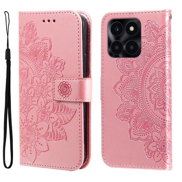 Seven-petal Flowers Embossing Leather Phone Case, For Honor X6a, For Honor X50, For Honor X50i 5G