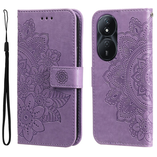 Seven-petal Flowers Embossing Leather Phone Case, For Honor Play 50 Plus, For Honor X6a, For Honor X50, For Honor X50i 5G