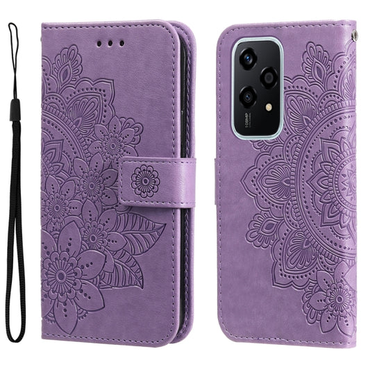 Seven-petal Flowers Embossing Leather Phone Case, For Honor 200 Lite Global, For Honor Magic6 Pro, For Honor X8b, For Honor 90 GT, For Honor 100 Pro, For Honor 100, For Honor X50i+, For Honor Play 50 Plus, For Honor X6a