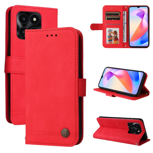 Skin Feel Life Tree Metal Button Leather Phone Case, For Honor X6a, For Honor X50i 5G