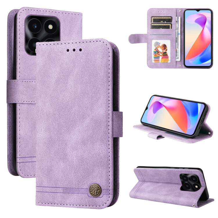 Skin Feel Life Tree Metal Button Leather Phone Case