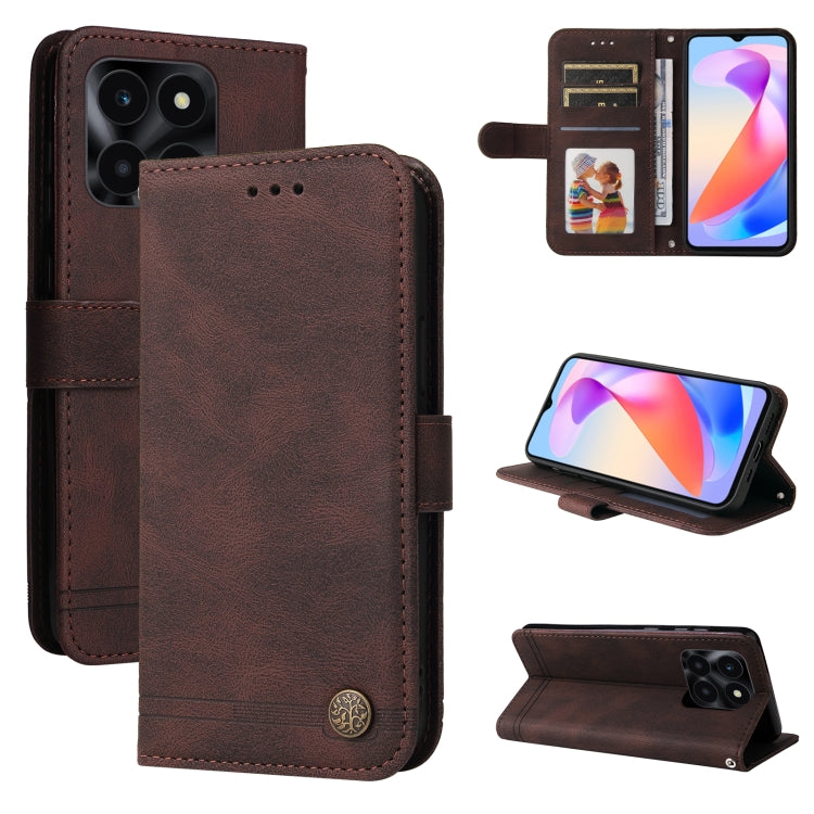 Skin Feel Life Tree Metal Button Leather Phone Case