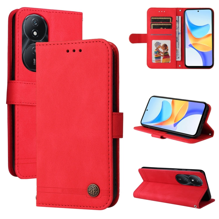 Skin Feel Life Tree Metal Button Leather Phone Case
