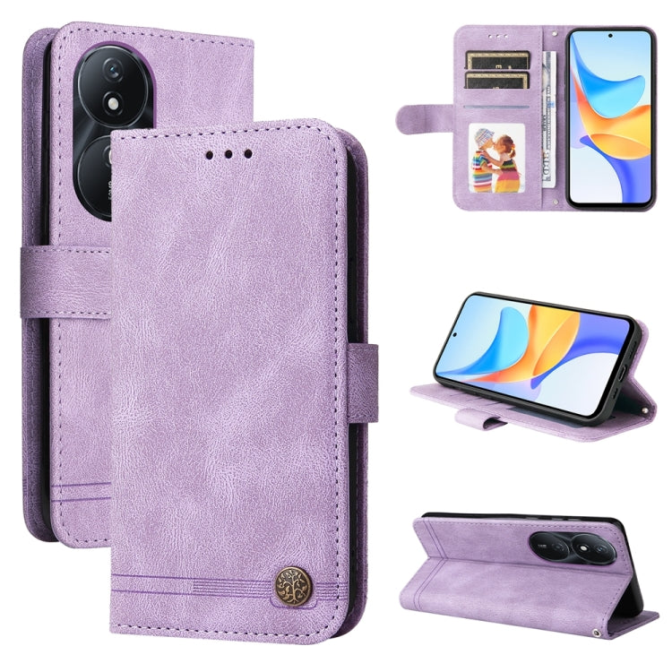 Skin Feel Life Tree Metal Button Leather Phone Case