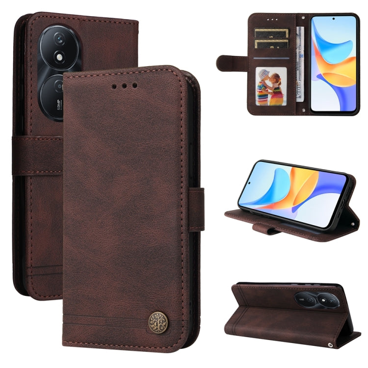 Skin Feel Life Tree Metal Button Leather Phone Case