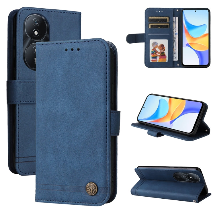 Skin Feel Life Tree Metal Button Leather Phone Case