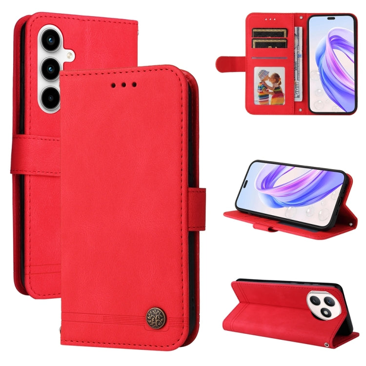 Skin Feel Life Tree Metal Button Leather Phone Case
