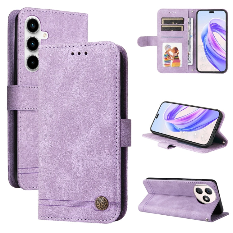 Skin Feel Life Tree Metal Button Leather Phone Case
