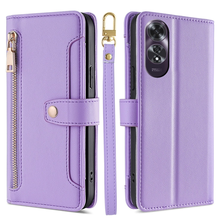 Sheep Texture Cross-body Zipper Wallet Leather Phone Case, For OPPO Reno13 F 5G / 4G, For OPPO A3 5G India, For OPPO Reno12 F 5G, For OPPO A3 Pro 5G India, For OPPO Reno12 5G Global, For OPPO A60 4G Global, For OPPO Reno11 F 5G, For OPPO Find X7 5G