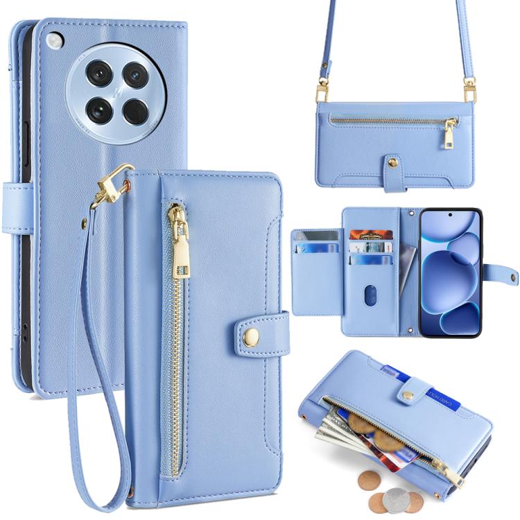 Sheep Texture Cross-body Zipper Wallet Leather Phone Case, For OPPO Reno14 F 5G, For OPPO A5x 5G Global, For OPPO A5 5G 2025 Global, For OPPO Reno14 Pro 5G, For OPPO Reno14 5G, For OPPO Find X8s+ 5G, For OPPO Find X8s 5G, For OPPO Find X8 Ultra 5G