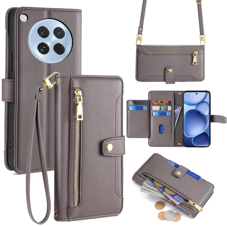 Sheep Texture Cross-body Zipper Wallet Leather Phone Case, For OPPO Reno14 F 5G, For OPPO A5x 5G Global, For OPPO A5 5G 2025 Global, For OPPO Reno14 Pro 5G, For OPPO Reno14 5G, For OPPO Find X8s+ 5G, For OPPO Find X8s 5G, For OPPO Find X8 Ultra 5G