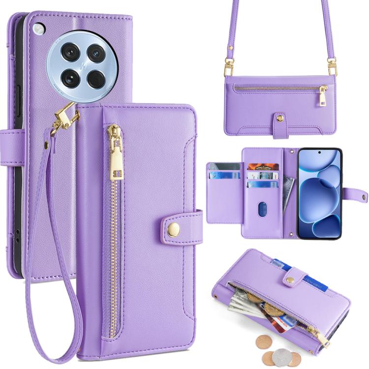 Sheep Texture Cross-body Zipper Wallet Leather Phone Case, For OPPO Reno14 F 5G, For OPPO A5x 5G Global, For OPPO A5 5G 2025 Global, For OPPO Reno14 Pro 5G, For OPPO Reno14 5G, For OPPO Find X8s+ 5G, For OPPO Find X8s 5G, For OPPO Find X8 Ultra 5G