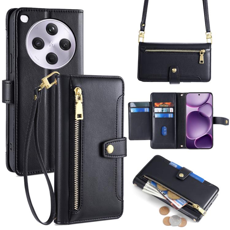 Sheep Texture Cross-body Zipper Wallet Leather Phone Case, For OPPO Reno14 F 5G, For OPPO A5x 5G Global, For OPPO A5 5G 2025 Global, For OPPO Reno14 Pro 5G, For OPPO Reno14 5G, For OPPO Find X8s+ 5G, For OPPO Find X8s 5G, For OPPO Find X8 Ultra 5G