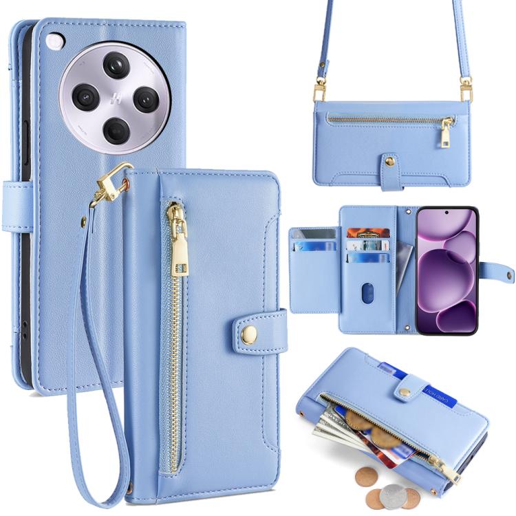 Sheep Texture Cross-body Zipper Wallet Leather Phone Case, For OPPO Reno14 F 5G, For OPPO A5x 5G Global, For OPPO A5 5G 2025 Global, For OPPO Reno14 Pro 5G, For OPPO Reno14 5G, For OPPO Find X8s+ 5G, For OPPO Find X8s 5G, For OPPO Find X8 Ultra 5G