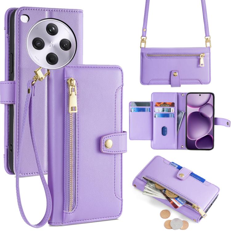 Sheep Texture Cross-body Zipper Wallet Leather Phone Case, For OPPO Reno14 F 5G, For OPPO A5x 5G Global, For OPPO A5 5G 2025 Global, For OPPO Reno14 Pro 5G, For OPPO Reno14 5G, For OPPO Find X8s+ 5G, For OPPO Find X8s 5G, For OPPO Find X8 Ultra 5G