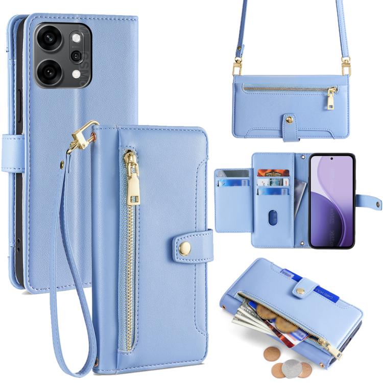Sheep Texture Cross-body Zipper Wallet Leather Phone Case, For OPPO Reno14 F 5G, For OPPO A5x 5G Global, For OPPO A5 5G 2025 Global, For OPPO Reno14 Pro 5G, For OPPO Reno14 5G, For OPPO Find X8s+ 5G, For OPPO Find X8s 5G, For OPPO Find X8 Ultra 5G