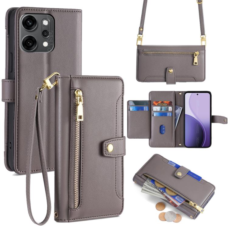Sheep Texture Cross-body Zipper Wallet Leather Phone Case, For OPPO Reno14 F 5G, For OPPO A5x 5G Global, For OPPO A5 5G 2025 Global, For OPPO Reno14 Pro 5G, For OPPO Reno14 5G, For OPPO Find X8s+ 5G, For OPPO Find X8s 5G, For OPPO Find X8 Ultra 5G