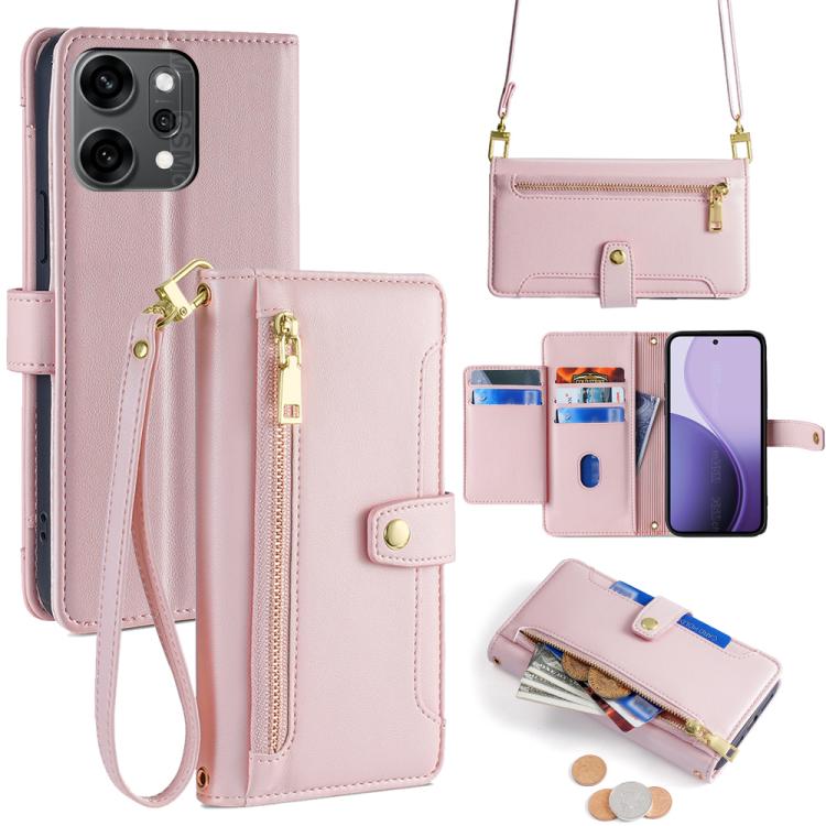 Sheep Texture Cross-body Zipper Wallet Leather Phone Case, For OPPO Reno14 F 5G, For OPPO A5x 5G Global, For OPPO A5 5G 2025 Global, For OPPO Reno14 Pro 5G, For OPPO Reno14 5G, For OPPO Find X8s+ 5G, For OPPO Find X8s 5G, For OPPO Find X8 Ultra 5G