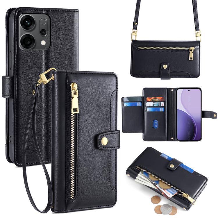Sheep Texture Cross-body Zipper Wallet Leather Phone Case, For OPPO Reno14 F 5G, For OPPO A5x 5G Global, For OPPO A5 5G 2025 Global, For OPPO Reno14 Pro 5G, For OPPO Reno14 5G, For OPPO Find X8s+ 5G, For OPPO Find X8s 5G, For OPPO Find X8 Ultra 5G