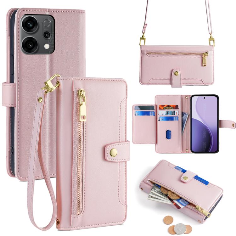Sheep Texture Cross-body Zipper Wallet Leather Phone Case, For OPPO Reno14 F 5G, For OPPO A5x 5G Global, For OPPO A5 5G 2025 Global, For OPPO Reno14 Pro 5G, For OPPO Reno14 5G, For OPPO Find X8s+ 5G, For OPPO Find X8s 5G, For OPPO Find X8 Ultra 5G
