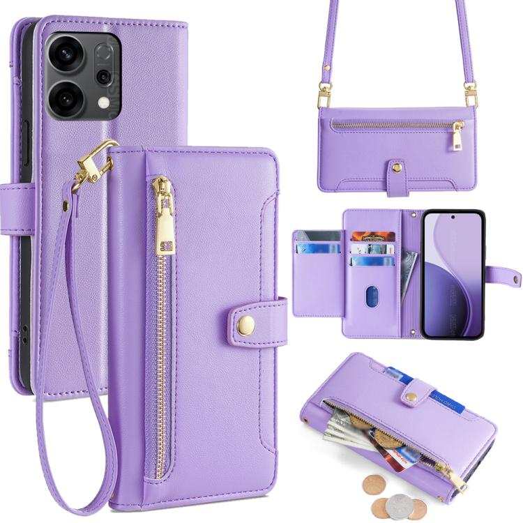 Sheep Texture Cross-body Zipper Wallet Leather Phone Case, For OPPO Reno14 F 5G, For OPPO A5x 5G Global, For OPPO A5 5G 2025 Global, For OPPO Reno14 Pro 5G, For OPPO Reno14 5G, For OPPO Find X8s+ 5G, For OPPO Find X8s 5G, For OPPO Find X8 Ultra 5G