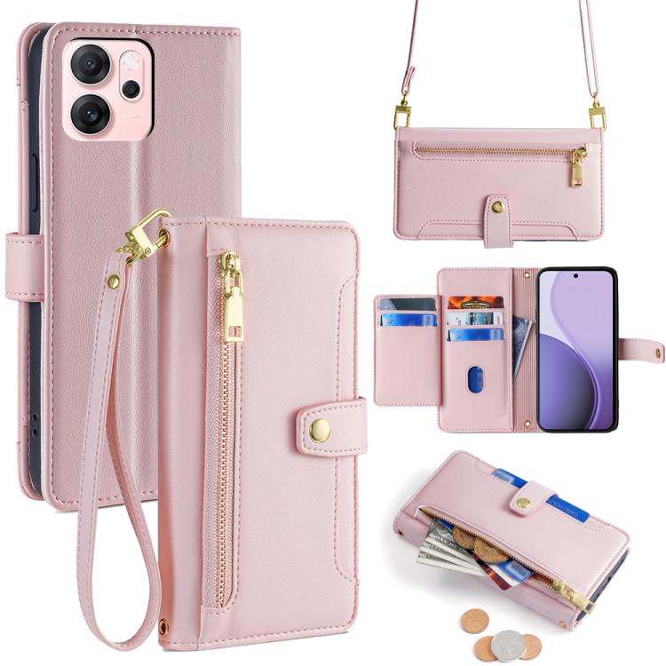 Sheep Texture Cross-body Zipper Wallet Leather Phone Case, For OPPO Reno14 F 5G, For OPPO A5x 5G Global, For OPPO A5 5G 2025 Global, For OPPO Reno14 Pro 5G, For OPPO Reno14 5G, For OPPO Find X8s+ 5G, For OPPO Find X8s 5G, For OPPO Find X8 Ultra 5G