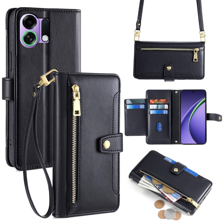 Sheep Texture Cross-body Zipper Wallet Leather Phone Case, For OPPO A6s 4G, For OPPO Reno15 F 5G, For OPPO A6x 4G Global, For OPPO Reno15 5G Global, For OPPO Find X9 5G, For OPPO F31 5G, For OPPO Find X9 Pro 5G, For OPPO K13 Turbo Pro 5G