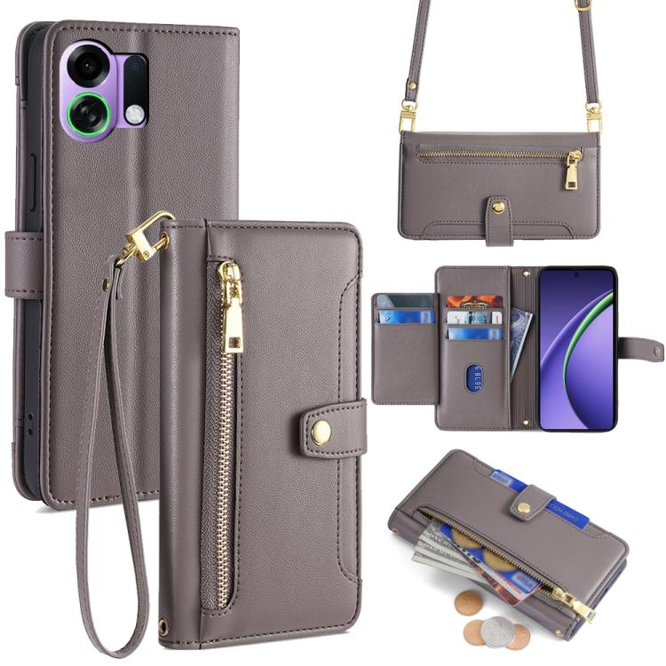 Sheep Texture Cross-body Zipper Wallet Leather Phone Case, For OPPO A6s 4G, For OPPO Reno15 F 5G, For OPPO A6x 4G Global, For OPPO Reno15 5G Global, For OPPO Find X9 5G, For OPPO F31 5G, For OPPO Find X9 Pro 5G, For OPPO K13 Turbo Pro 5G