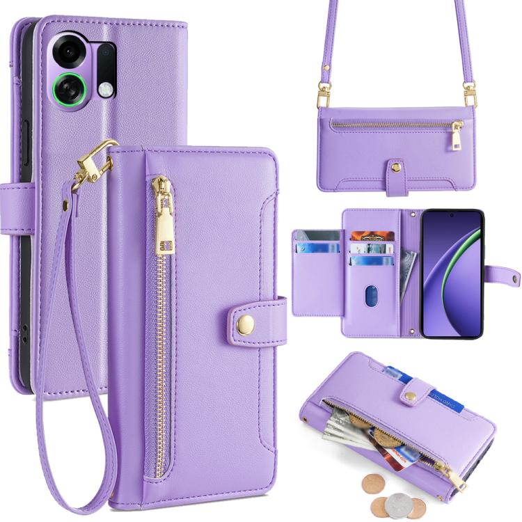 Sheep Texture Cross-body Zipper Wallet Leather Phone Case, For OPPO A6s 4G, For OPPO Reno15 F 5G, For OPPO A6x 4G Global, For OPPO Reno15 5G Global, For OPPO Find X9 5G, For OPPO F31 5G, For OPPO Find X9 Pro 5G, For OPPO K13 Turbo Pro 5G