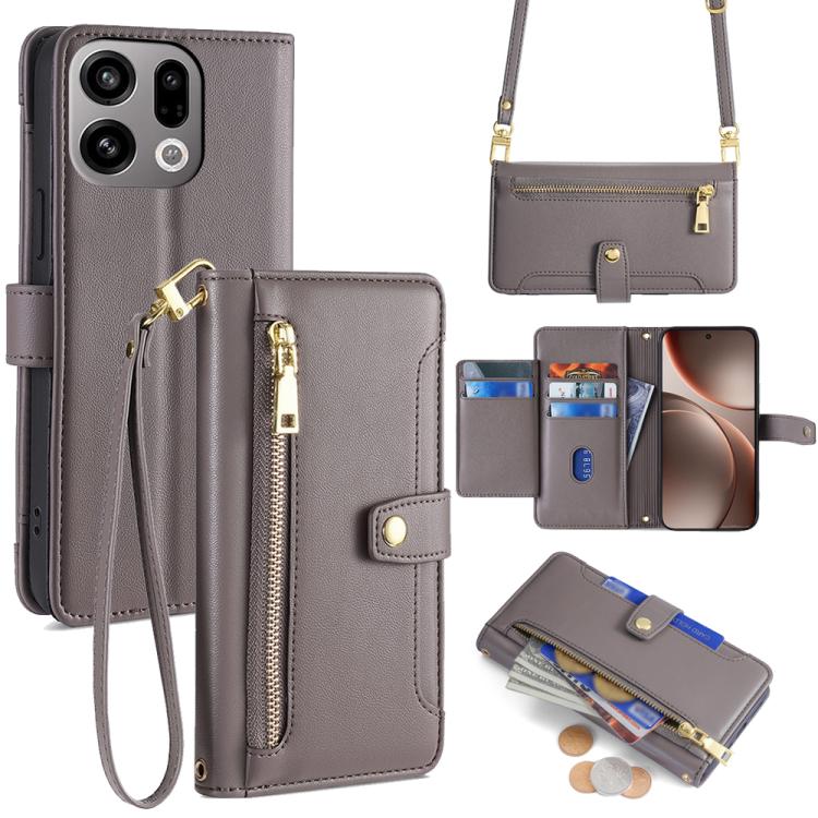 Sheep Texture Cross-body Zipper Wallet Leather Phone Case, For OPPO A6s 4G, For OPPO Reno15 F 5G, For OPPO A6x 4G Global, For OPPO Reno15 5G Global, For OPPO Find X9 5G, For OPPO F31 5G, For OPPO Find X9 Pro 5G, For OPPO K13 Turbo Pro 5G