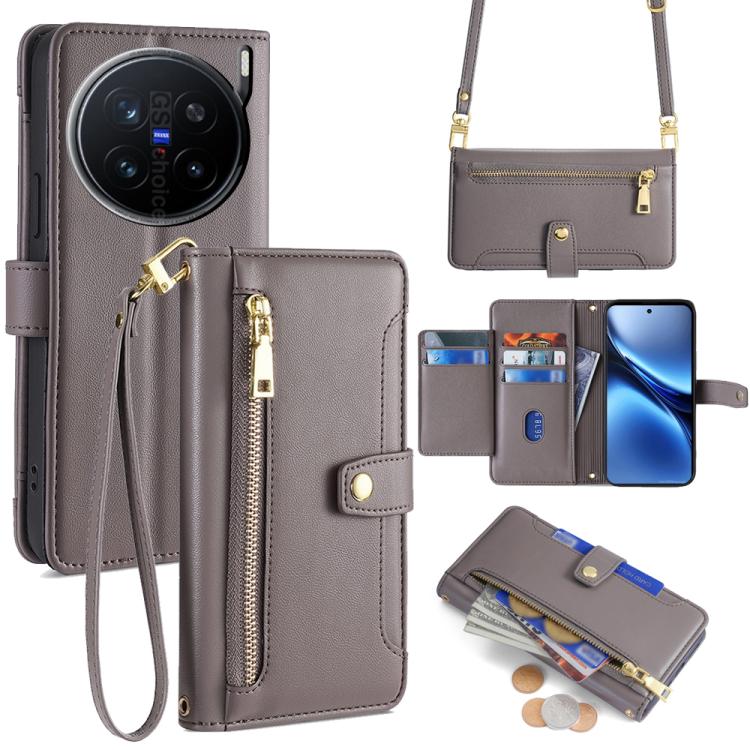 Sheep Texture Cross-body Zipper Wallet Leather Phone Case, For vivo V60 Lite 5G Global, For vivo V60 5G Global, For vivo X200s 5G, For vivo V50 5G, For vivo X200 Pro 5G, For vivo S19 Pro, For vivo S19, For vivo Y28 4G