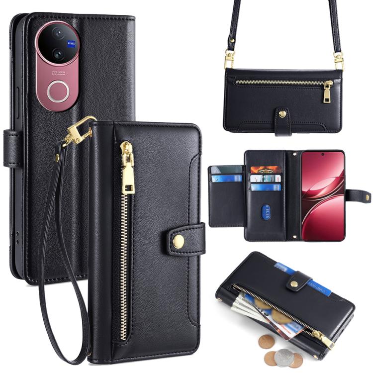 Sheep Texture Cross-body Zipper Wallet Leather Phone Case, For vivo V60 Lite 5G Global, For vivo V60 5G Global, For vivo X200s 5G, For vivo V50 5G, For vivo X200 Pro 5G, For vivo S19 Pro, For vivo S19, For vivo Y28 4G