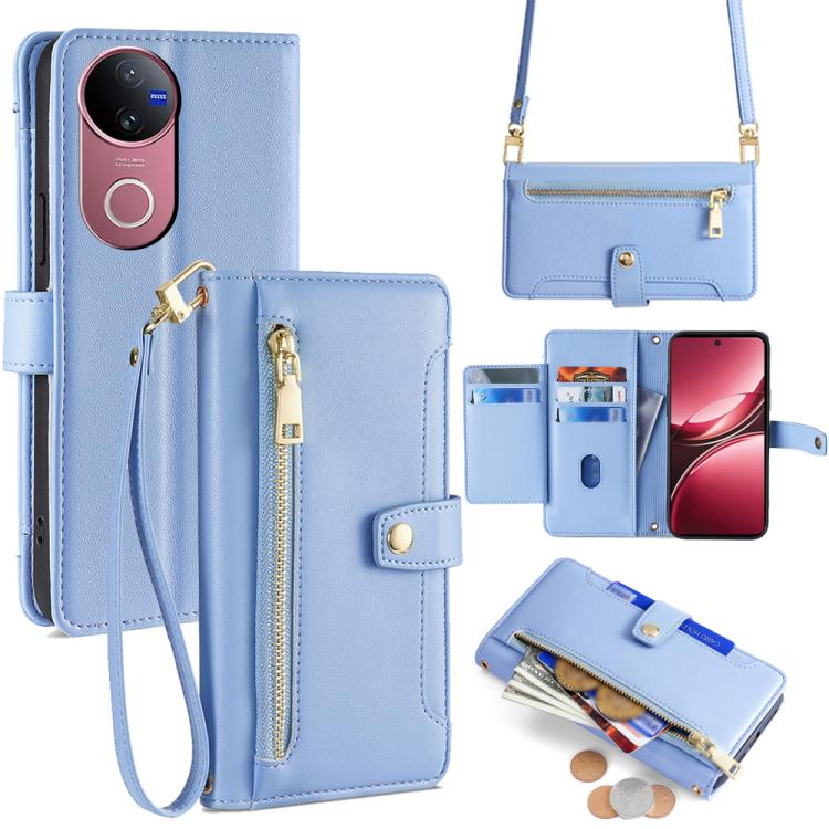 Sheep Texture Cross-body Zipper Wallet Leather Phone Case, For vivo V60 Lite 5G Global, For vivo V60 5G Global, For vivo X200s 5G, For vivo V50 5G, For vivo X200 Pro 5G, For vivo S19 Pro, For vivo S19, For vivo Y28 4G