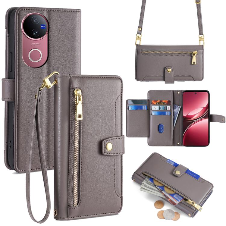 Sheep Texture Cross-body Zipper Wallet Leather Phone Case, For vivo V60 Lite 5G Global, For vivo V60 5G Global, For vivo X200s 5G, For vivo V50 5G, For vivo X200 Pro 5G, For vivo S19 Pro, For vivo S19, For vivo Y28 4G