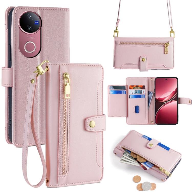 Sheep Texture Cross-body Zipper Wallet Leather Phone Case, For vivo V60 Lite 5G Global, For vivo V60 5G Global, For vivo X200s 5G, For vivo V50 5G, For vivo X200 Pro 5G, For vivo S19 Pro, For vivo S19, For vivo Y28 4G