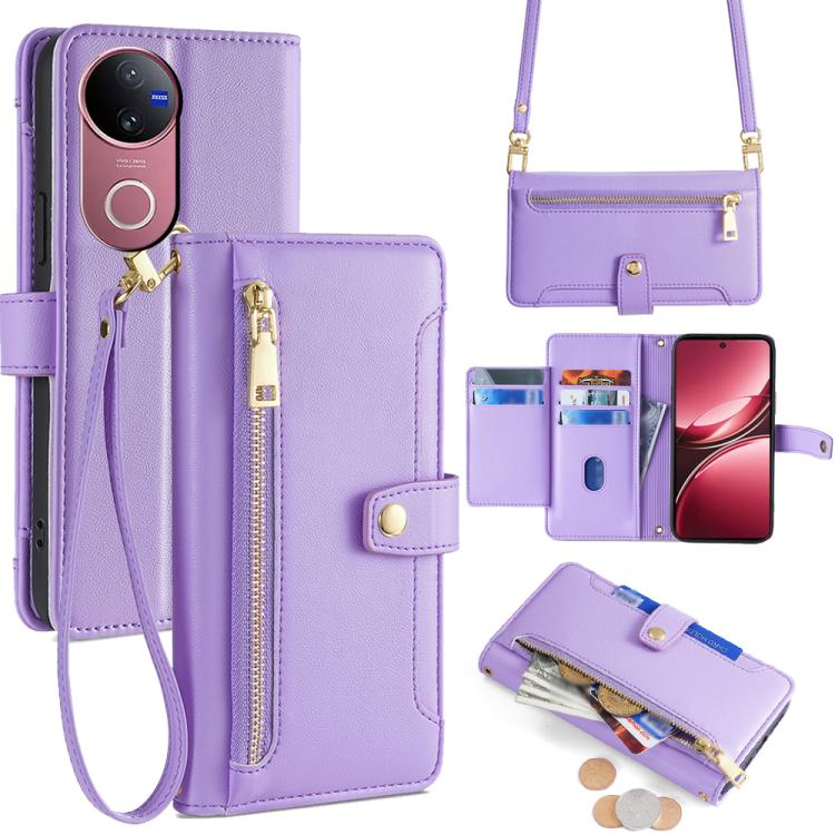 Sheep Texture Cross-body Zipper Wallet Leather Phone Case, For vivo V60 Lite 5G Global, For vivo V60 5G Global, For vivo X200s 5G, For vivo V50 5G, For vivo X200 Pro 5G, For vivo S19 Pro, For vivo S19, For vivo Y28 4G