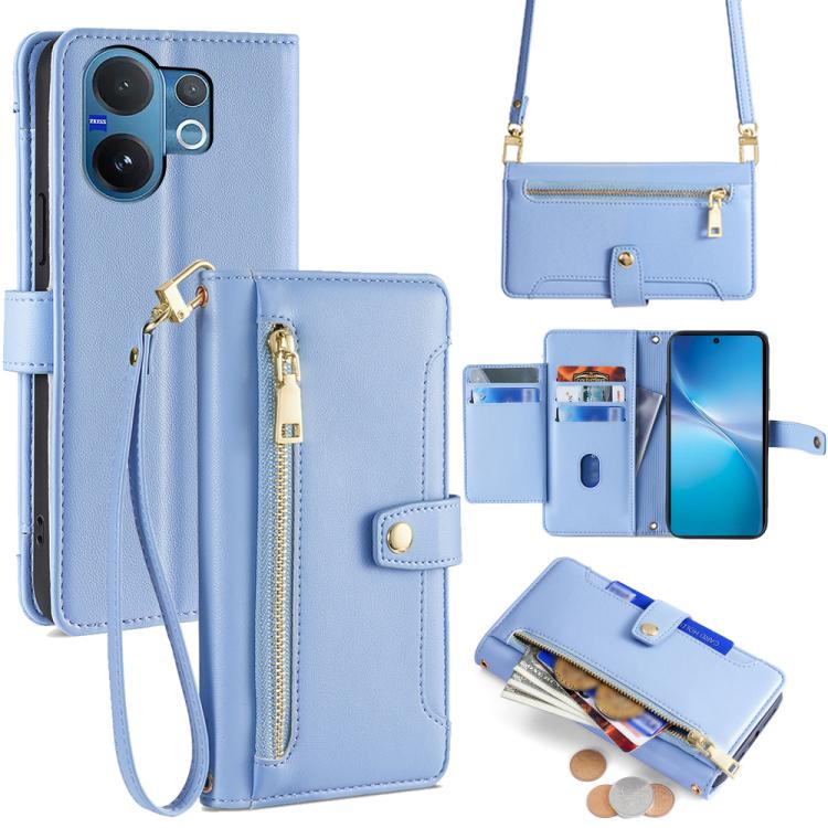 Sheep Texture Cross-body Zipper Wallet Leather Phone Case, For vivo X300 5G, For vivo Y31 5G 2025, For vivo V60 Lite 5G Global, For vivo V60 5G Global, For vivo iQOO Neo 10 5G Global, For vivo X200s 5G, For vivo V50 5G, For vivo X200 Pro 5G