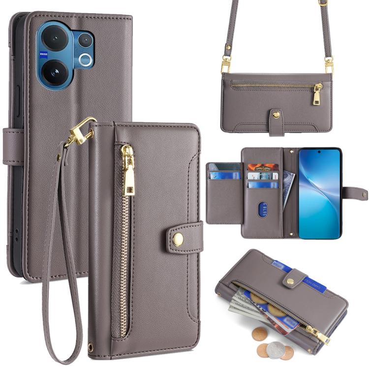 Sheep Texture Cross-body Zipper Wallet Leather Phone Case, For vivo X300 5G, For vivo Y31 5G 2025, For vivo V60 Lite 5G Global, For vivo V60 5G Global, For vivo iQOO Neo 10 5G Global, For vivo X200s 5G, For vivo V50 5G, For vivo X200 Pro 5G