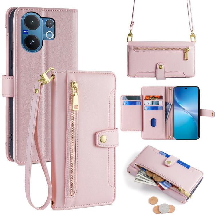 Sheep Texture Cross-body Zipper Wallet Leather Phone Case, For vivo X300 5G, For vivo Y31 5G 2025, For vivo V60 Lite 5G Global, For vivo V60 5G Global, For vivo iQOO Neo 10 5G Global, For vivo X200s 5G, For vivo V50 5G, For vivo X200 Pro 5G