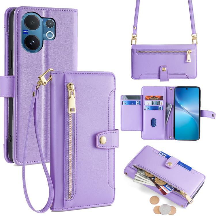 Sheep Texture Cross-body Zipper Wallet Leather Phone Case, For vivo X300 5G, For vivo Y31 5G 2025, For vivo V60 Lite 5G Global, For vivo V60 5G Global, For vivo iQOO Neo 10 5G Global, For vivo X200s 5G, For vivo V50 5G, For vivo X200 Pro 5G