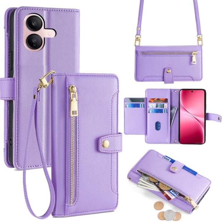 Sheep Texture Cross-body Zipper Wallet Leather Phone Case, For vivo X300 5G, For vivo Y31 5G 2025, For vivo V60 Lite 5G Global, For vivo V60 5G Global, For vivo iQOO Neo 10 5G Global, For vivo X200s 5G, For vivo V50 5G, For vivo X200 Pro 5G