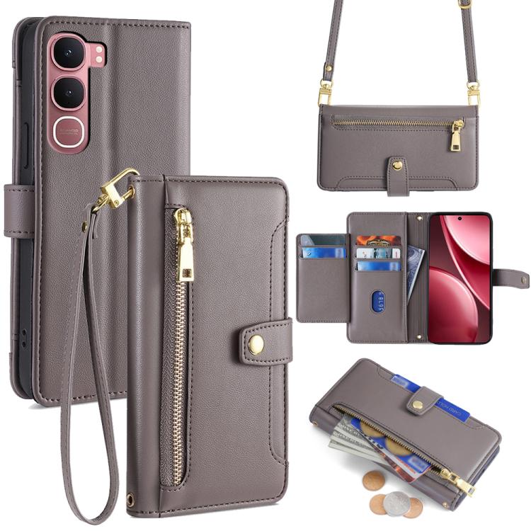 Sheep Texture Cross-body Zipper Wallet Leather Phone Case, For vivo X300 5G, For vivo Y31 5G 2025, For vivo V60 Lite 5G Global, For vivo V60 5G Global, For vivo iQOO Neo 10 5G Global, For vivo X200s 5G, For vivo V50 5G, For vivo X200 Pro 5G