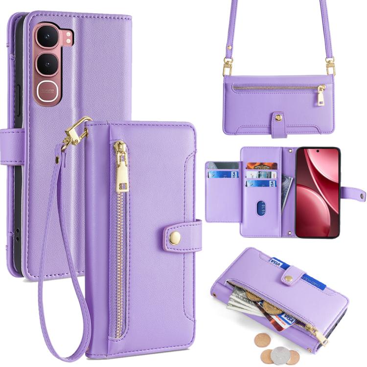 Sheep Texture Cross-body Zipper Wallet Leather Phone Case, For vivo X300 5G, For vivo Y31 5G 2025, For vivo V60 Lite 5G Global, For vivo V60 5G Global, For vivo iQOO Neo 10 5G Global, For vivo X200s 5G, For vivo V50 5G, For vivo X200 Pro 5G