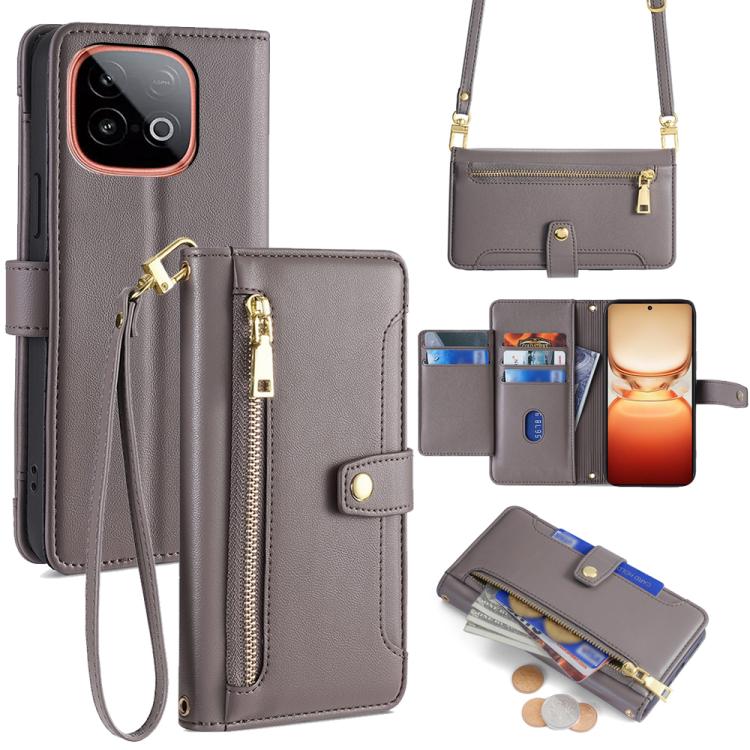 Sheep Texture Cross-body Zipper Wallet Leather Phone Case, For vivo X300 5G, For vivo Y31 5G 2025, For vivo V60 Lite 5G Global, For vivo V60 5G Global, For vivo iQOO Neo 10 5G Global, For vivo X200s 5G, For vivo V50 5G, For vivo X200 Pro 5G