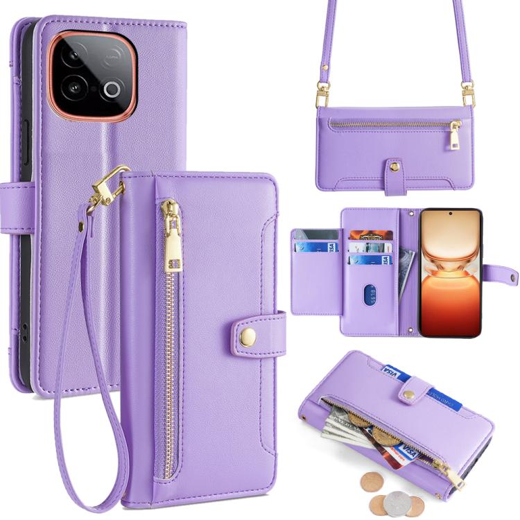 Sheep Texture Cross-body Zipper Wallet Leather Phone Case, For vivo X300 5G, For vivo Y31 5G 2025, For vivo V60 Lite 5G Global, For vivo V60 5G Global, For vivo iQOO Neo 10 5G Global, For vivo X200s 5G, For vivo V50 5G, For vivo X200 Pro 5G