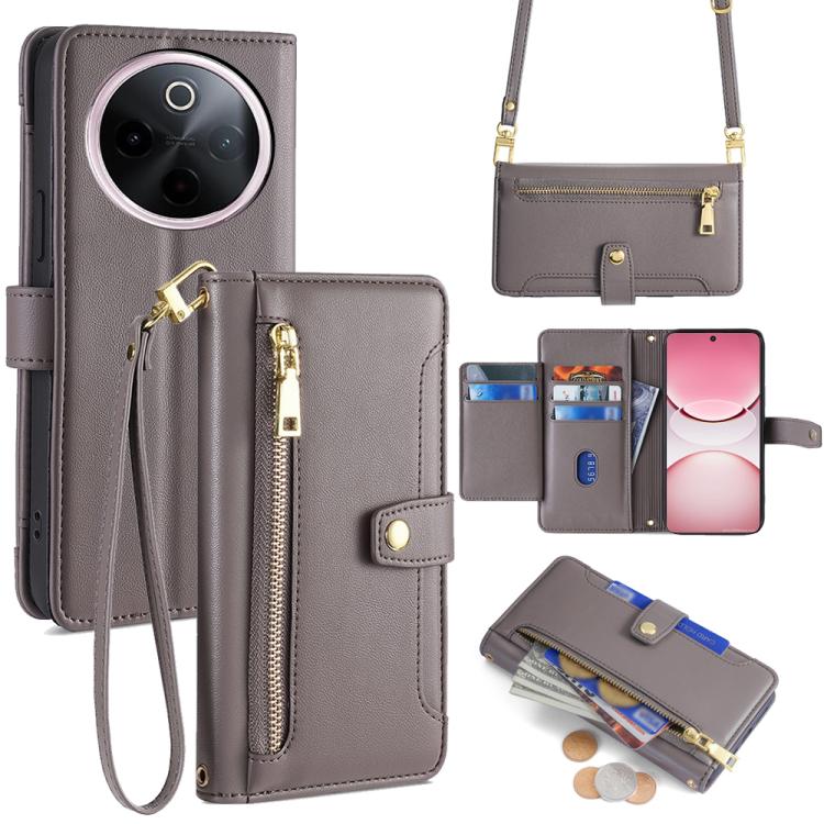 Sheep Texture Cross-body Zipper Wallet Leather Phone Case, For vivo Y300 Pro 5G, For vivo S19 Pro, For vivo S19, For vivo Y28 4G, For vivo X100s, For vivo Y38 5G / T3x Global, For vivo V30e 5G Global, For vivo iQOO Z9x