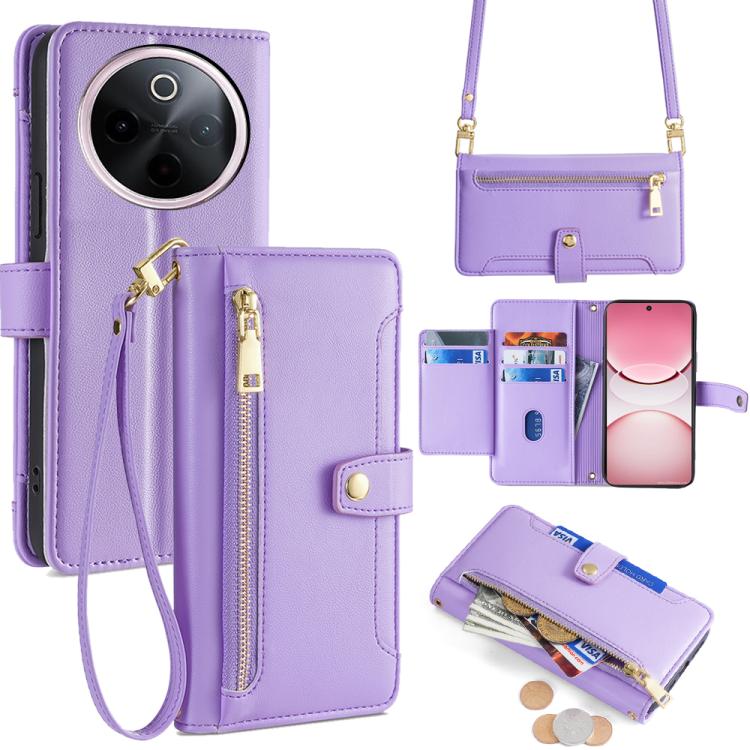 Sheep Texture Cross-body Zipper Wallet Leather Phone Case, For vivo Y300 Pro 5G, For vivo S19 Pro, For vivo S19, For vivo Y28 4G, For vivo X100s, For vivo Y38 5G / T3x Global, For vivo V30e 5G Global, For vivo iQOO Z9x